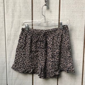 American Eagle Leopard Print High Rise Ruffle Hem Drawstring Shorts